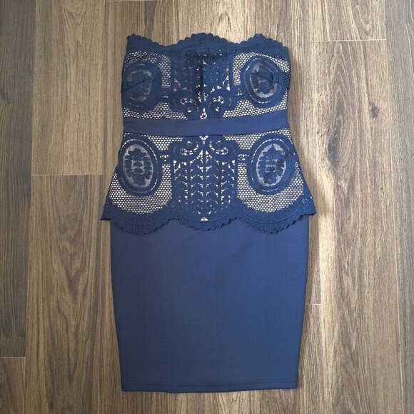 💙 Entry Eyelet Lace Bodycon Tube Corset Peplum Dress Size M - Picture 9 of 9